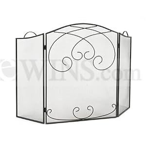 UniFlame 3 Fold Black Wrought Iron Screen W Decorative Scrolls