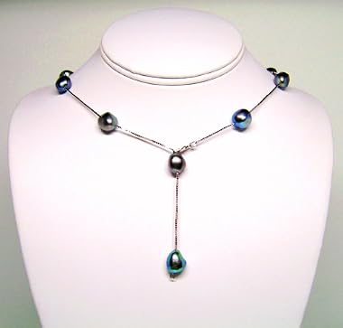 HinsonGayle Extreme Baroque Collection Handpicked Premium Peacock Black Free-Form Baroque Pearl Tin Cup Necklace