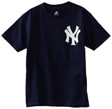 MLB Boys' New York Yankees Official Wordmark Short Sleeve Basic Tee by Majestic (Athletic Navy, Medium)