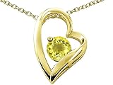 1.30 cts 14k Gold Heart Shaped Genuine Round Lemon Quartz Pendant - 14kt White or Yellow Gold