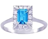 14K Yellow or White Gold Diamond and Octagon Gemstone Engagement Ring-Swiss Blue Topaz-full, half sizes from 5-8.5