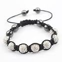 CLEAR Swarovski Crystal Bead BRACELET with 7 x 10mm Iced out Disco ball beads covered in crystals and 4 highly polished Hematite beads. Beautiful handmade high quality Celebrity Fashion bracelet.