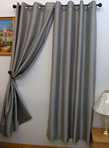 Anita 56" X 84" Faux Silk Window Curtain with Grommets Silver Color