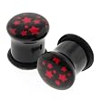 Red Acrylic Single Flared Plugs with Stars Pattern and "O" Ring - 6G - Sold as a Pair