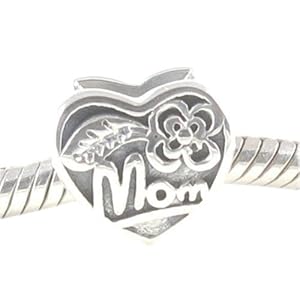 I Love Mom .925 Stamped Solid Sterling Silver Bead Charm