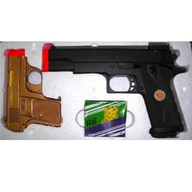 2 Airsoft Pistol Set in Carry Case black and gold
