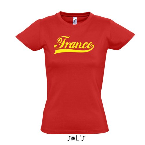 Damen T-Shirt – Frankreich Oldschool France LÄNDERSHIRT EM / WM FAN Trikot S-XXL , red – gelb , S