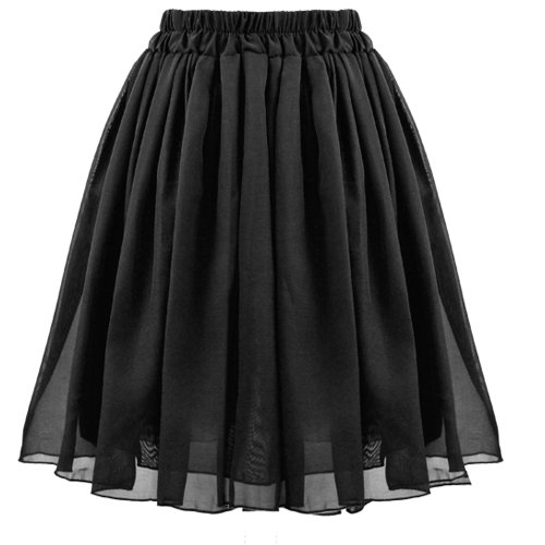Zeagoo Women's Chiffon Pleated Retro Midi Short Elastic Waist Dress