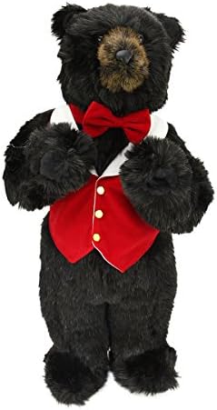 24" Extra Soft Standing Plush Black Bear in Red Vest and Bow Tie Stuffed Animal