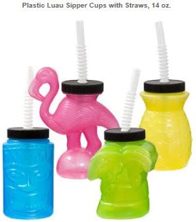 Plastic Luau Sipper Cups with Straws 10 Oz. (4-Pack)