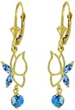14k Solid Gold Leverback Blue Topaz Butterfly Earrings