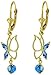 14k Solid Gold Leverback Blue Topaz Butterfly title=
