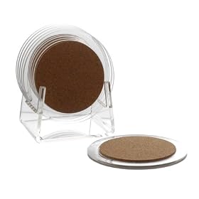 Acrylic Cork Lined Coasters Set of 6 with Stand by 