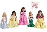 6 Item Bundle: 5 Princess 18 inch Doll Clothes + Hair Bow for American Girl: Cinderella, Sleeping Beauty, Belle, Ariel, Snow White