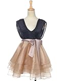 Anna-Kaci S/M Fit Black Beige Plunging Neckline Short Mini Dress w Poufy Skirt