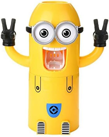 Cartoon Yellow People Despicable Me Minions Design Wash Set Toothbrush Holder Automatic Toothpaste Dispenser with Brush Cup Student Travel (Minion Double Eye)