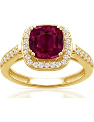 18K Yellow Gold Cushion Cut Ruby Ring With Sidestones