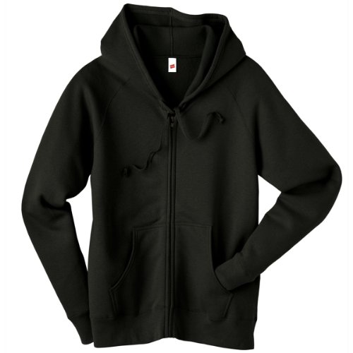 Hanes+Ladies+Raglan+Sleeves+Full-Zippered+Cotton+Hoody+-+BLACK+-+XX-Large