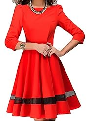 Cotton Bubble Dress Flared-Skirt Summer Fitted Puff Sleeves Party Dress 