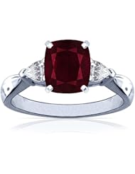14K White Gold Cushion Cut Ruby Three Stone Ring