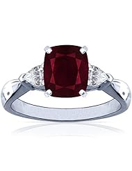 Platinum Cushion Cut Ruby Three Stone Ring