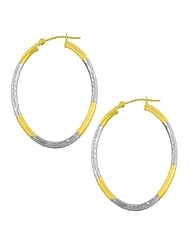 14 Karat Two-tone Gold Diamond-cut/ Polished Oval Hoop Earrings