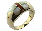 White Mother Of Pearl and Red Jade Butterfly Contour Ring with Diamonds, 14k Gold