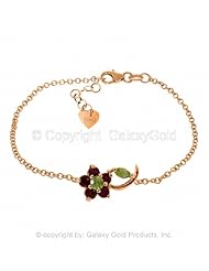 Single Flower Bracelet with Rubies and Peridots in 14k Rose Gold