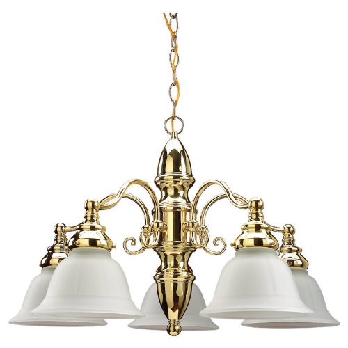 Sea Gull Lighting 31051-02 Canterbury Five-Light Chandelier, Polished Brass Finish with Satin Etched Glass