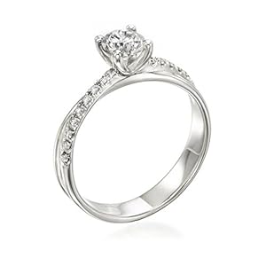 Diamond Engagement Ring in 14K Gold / White Certified, Round, 0.54 Carat, J Color, VS1 Clarity