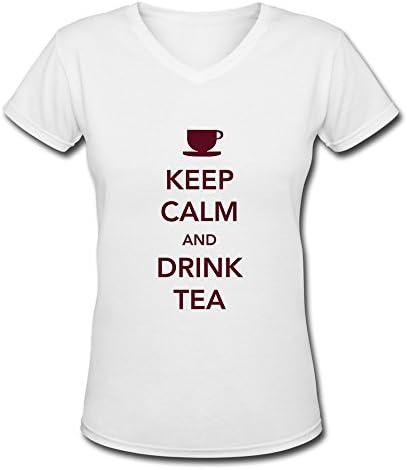 SUYUwomen's Keep Calm Drink Tea Cotton Round Collar T Shirt,M,white