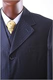 Men's Superior 150's Single Breasted 3 Button Navy Pinstripe Vested Dress Suit with Wide Leg Pants