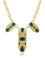 T Tahari "Project 9" Gold with Emerald and Amethyst Stones Statement Necklace, 17"