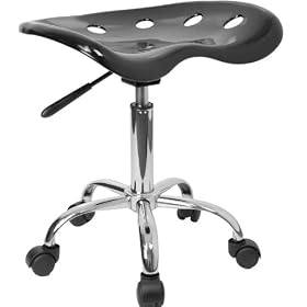 Vibrant Black Tractor Seat and Chrome Stool [LF-214A-BLACK-GG] by Office Furniture in a Flash