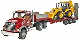 Bruder Mack Granite Flatbed Truck with JCB Loader Backhoe