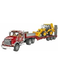 Bruder Mack Granite Flatbed Truck with JCB Loader Backhoe
