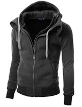 Hot Sale Doublju Mens Zip up Hood Jumper with Slim line CHARCOAL (US-XL)