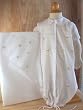 Newborn baby infant day gown layette with blanket and diaper cover. White batiste. Hand embroidered heirloom wear.