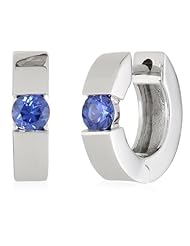 Sterling Silver Created Blue Sapphire Hoop Earrings (1/2cttw)