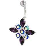 Iridescent Purple Crystal Flower Dangle Belly Ring