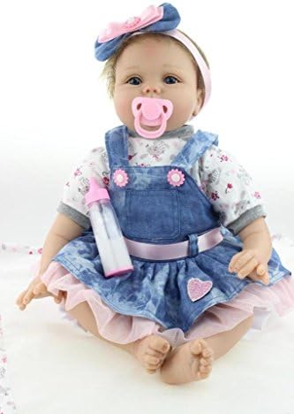 Reborn Baby Doll Soft Silicone 22inch 55cm Magnetic Mouth Lovely Lifelike Cute Boy Girl Toy Blue Flower Heart