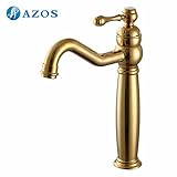 AZOS 洗面器の蛇口 黄銅製 金色 単穴 台付 冷熱混合水栓 MPDKZ100