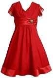 Bonnie Jean Girls PLUS Size RED GLITTER MESH SATIN FAUX-WRAP Special Occasion Wedding Flower Girl Holiday Party Dress