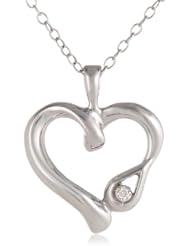 Womens Sterling Silver Diamond "Love Heals" Symbolic Heart Pendant Necklace with Teardrop (0.01 cttw, I-J Color, I2 Clarity), 18"