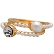 Double Solitaire White Pearl Accented Gold Tone Stackable Ring Set Double Solitaire White Pearl Accented Gold Tone Stackable Ring Set