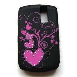 RIM BlackBerry Curve 8300 8310 8320 8330 Laser Skin Case Soft Rubber Silicone Protector Image Cover With Diamonds Pink Hearts
