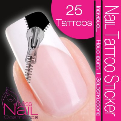 Nail Tattoo Sticker Zipper - black