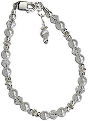 Flower Girls Imitation Pearl Girls Bracelet White Children's Jewelry Size Medium 1-5 Years. Perfect for Christmas Stocking Stuffer, Church, First Communion, Easter, Graduation, Sunday Dress, Christening or Birthday.