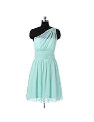 A-line Chiffon One Shoulder Ruched Lace Short Natural   Waistline Bridesmaid Dress 