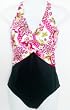 Marsol Missy 1PC Midriff Twist Swimsuit Black/PinkFloral Print Sizes 32(8) - 42(18)